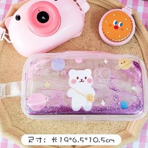 Pencil case bear girls women makeup bag cute purple